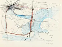 Ohne Titel by Peter Brüning, Tusche und Farbkreiden auf Velin (rechte Kante perforiert), sold Nov 2015