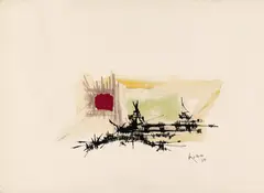 Georges Mathieu, "Pergola", Aquarell, Tusche und Papiercollage auf Véritable Papier d'Arches fin (Trockenstempel)