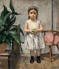 Emil Rudolf Weiss, Junges Mädchen mit grünem Apfel, Öl auf Leinwand