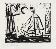Segelboote (mit Mond) by Lyonel Feininger, Holzschnitt auf sehr feinem Japan, sold Jun 2015