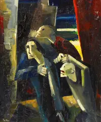 Horst Strempel, "Progrom" (Skizze), Öl auf Leinwand