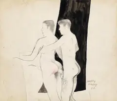 "Naughty drawing" by David Hockney, Tusche und Farbstift auf Papier, sold Jun 2015