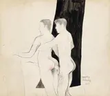 David Hockney, "Naughty drawing", Tusche und Farbstift auf Papier