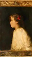 Dorli Messerschmitt-Marr mit roter Schleife im Haar by Carl von Marr, Öl auf Leinwand, sold Nov 2015