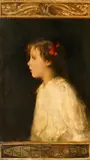 Carl von Marr, Dorli Messerschmitt-Marr mit roter Schleife im Haar, Öl auf Leinwand