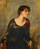 Carl von Marr, Dora Marr, sitzend im schwarzen Kleid, Öl auf Leinwand