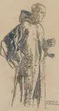 Carl von Marr, Mönch, Kohlezeichnung auf Papier