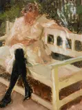 Carl von Marr, Dora Marr lesend auf der Gartenbank