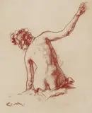 Carl von Marr, Rückenaktstudie, Rote Kreide auf Papier