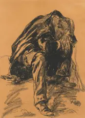 Wanderer bei der Rast by Carl von Marr, Kohlezeichnung auf Papier, sold Nov 2015