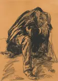 Carl von Marr, Wanderer bei der Rast, Kohlezeichnung auf Papier