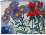 Violette und rote Blüten by Emil Nolde, Aquarell auf Japan, sold Jun 2015