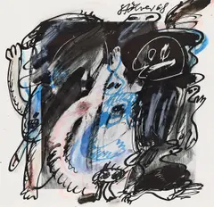 Ohne Titel by Walter Stöhrer, Mischtechnik über Offset auf Papier (Katalogseite?), sold Jun 2015