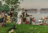 Edmund Massau, "Ein Frühlingsfesttag", Öl auf Leinwand