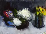 Klaus Fußmann, Astern, Dahlien und Rudbeckia, Mischtechnik auf Maschinenbütten