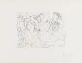 Pablo Picasso, Sculpteur, garcon et modèle avec un groupe sculpté représentant le rapt d'europe, Radierung auf Maschinenbütten