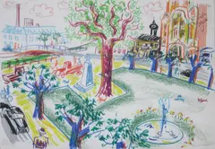 Peter Angermann, Markt in Rehau, Wachskreide auf Papier