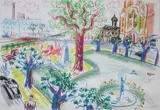 Peter Angermann, Markt in Rehau, Wachskreide auf Papier