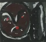 Walter Dahn, Ohne Titel (Kopf mit roten Punkten), Mischtechnik auf Papier