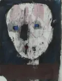 Walter Dahn, Ohne Titel (Kopf auf Notizblatt), Mischtechnik auf Notizblatt
