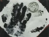 Walter Dahn, Ohne Titel (Handabdruck), Mischtechnik auf Papier