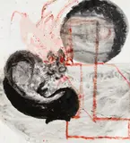 Felix Droese, Katze mit Beute (No.11), Mischtechnik auf Papier
