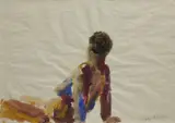 Karin Frank, Akt sitzend, Gouache auf Papier