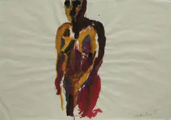 Karin Frank, Akt knieend, Gouache auf Papier