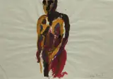 Karin Frank, Akt knieend, Gouache auf Papier