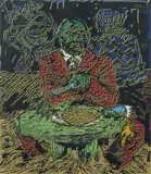 Jörg Immendorff, Ohne Titel, Linoldruck auf Papier
