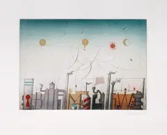 Alois Janák, Industrielandschaft, Farbradierung auf Papier