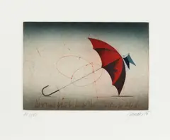 Alois Janák, Regenschirm, Farbradierung auf Papier