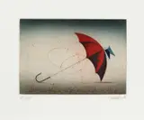 Alois Janák, Regenschirm, Farbradierung auf Papier