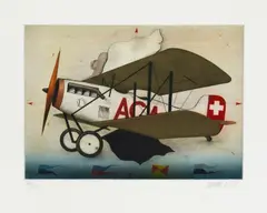 Alois Janák, Flugzeug, Farbradierung auf Papier