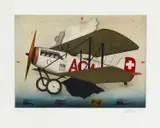 Alois Janák, Flugzeug, Farbradierung auf Papier