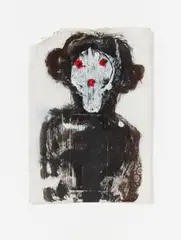 Ohne Titel (Tierische Figur/ Kopf Oberkörper) by Walter Dahn, Mischtechnik auf Briefumschlag (übermalt), sold Jun 2015