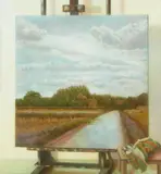 Karolus Lodenkämper, Ohne Titel (Landschaft auf Staffelei), Acryl auf Leinwand