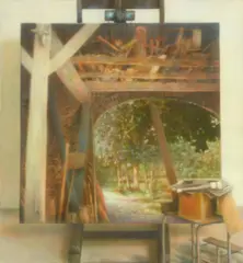 Karolus Lodenkämper, Blick aus Scheune, Acryl auf Leinwand