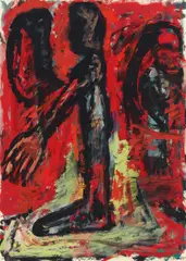 Frank Voigt, Figur auf Rot, Mischtechnik auf Papier