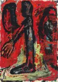 Frank Voigt, Figur auf Rot, Mischtechnik auf Papier