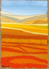 Gerhard Taubert, Rote Landschaft, Acryl auf Karton