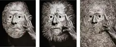 Ohne Titel (Triptychon, Flower Face 1-3) by Jürgen von Dückerhoff, Ausradierung/Frottage auf Offset-Druck, sold Jun 2015