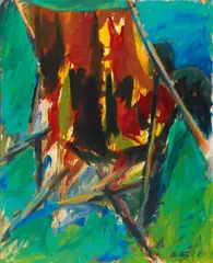 Oliver Lochau, Ohne Titel (Liegestuhl), Öl auf Leinwand