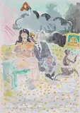 Jörg Immendorff, Erfindung des Gyntianatypen / Aualand, Gouache, Aquarell und Bleistift auf Papier