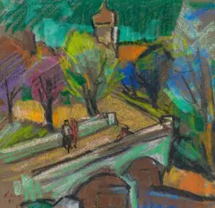 Fritz Kohlstädt, Pont de Lison-Jura, Wachskreide auf Papier