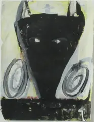 Ohne Titel (Fuchskopf mit Schnecken) by Walter Dahn, Mischtechnik auf übereinander geklebtem Papieren, sold Jun 2015
