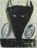 Walter Dahn, Ohne Titel (Fuchskopf mit Schnecken), Mischtechnik auf übereinander geklebtem Papieren
