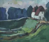 Fritz Kohlstädt, Am Deich, Niederrhein, Öl auf Leinwand