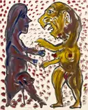 Deutsch-Russische Verwandlung by A. R. Penck, 1990, Acryl und Serigraphie auf Leinwand, sold Jun 2015