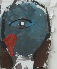Walter Dahn, Ohne Titel (Einauge), Mischtechnik auf aufgerissenem Briefumschlag